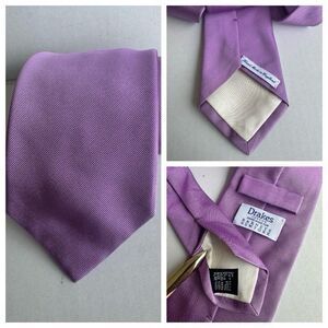 DRAKES Men's 100% Silk Designer Elegant Necktie Solid Purple Handmade In England